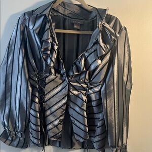 Kenar Metallic Black and Silver Striped Blouse